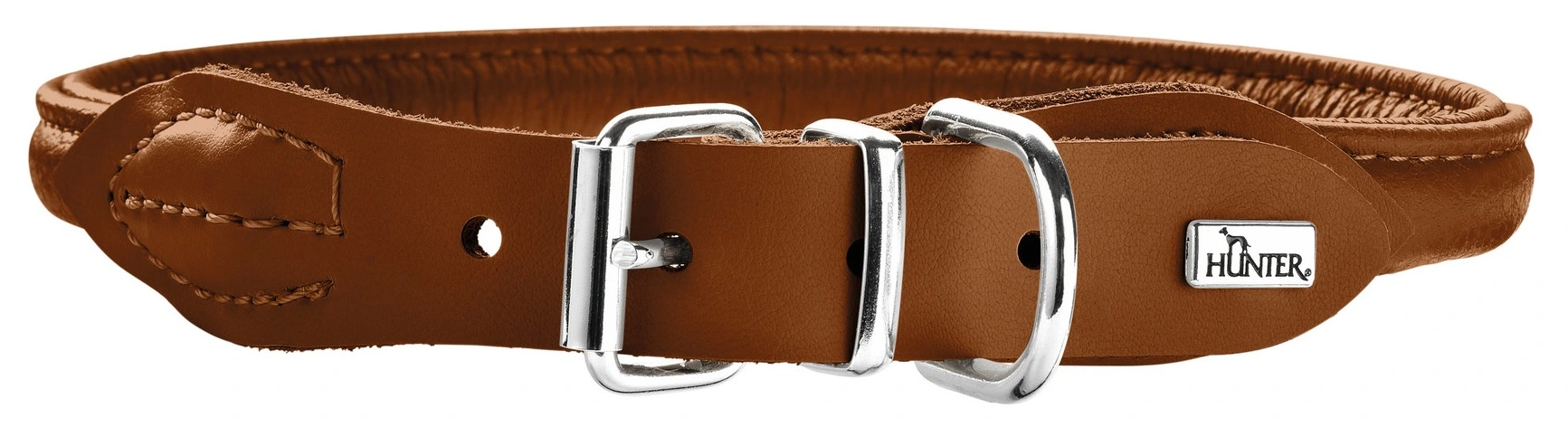 Hunter rundsyet elghalsbånd 55 Cognac justering 46-51 cm - skånsom komfort til store hunde